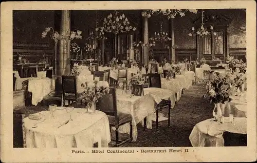 Ak Paris, Hotel Continental, Restaurant Henri II, Innenansicht