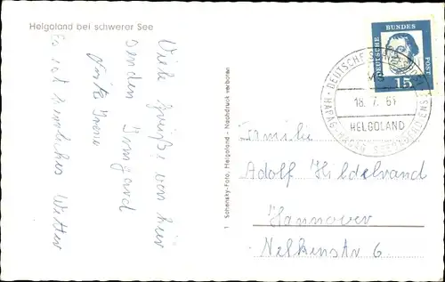 Ak Helgoland, Insel bei schwerer See