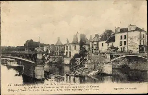 Ak La Ferte sous Jouarre Seine et Marne, Schloss Conde, zerstörte Brücke, 1. Weltkrieg