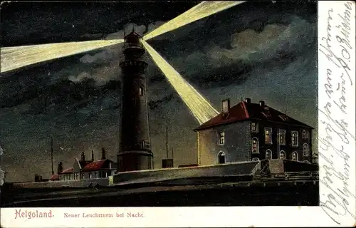 Ak Nordseeinsel Helgoland, Neuer Leuchtturm bei Nacht