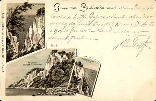 Litho Stubbenkammer Sassnitz auf Rügen, Schlucht, Königsstuhl von Süden, kleine Stubbenkammer