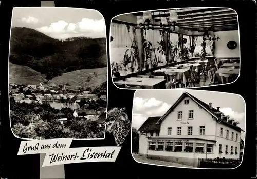 Ak Eisental Bühl in Baden Schwarzwald, Gasthaus- und Pension Traube, Speiseraum, Gesamtansicht