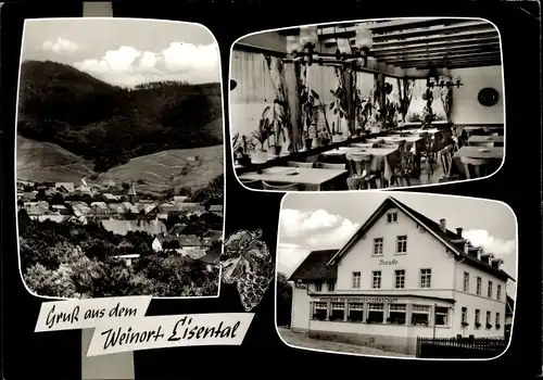 Ak Eisental Bühl in Baden Schwarzwald, Gasthaus- und Pension Traube, Speiseraum, Gesamtansicht