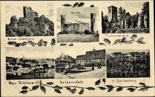 Ak Barr Elsass Bas Rhin, Ruine Landsberg, St. Odilienberg, Rathausplatz, Panorama