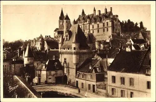 Ak Loches Indre-et-Loire, Porte des Cordeliers, Vue generale du Chateau royal
