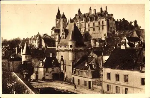 Ak Loches Indre-et-Loire, Porte des Cordeliers, Vue generale du Chateau royal