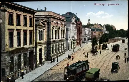 Ak Duisburg im Ruhrgebiet, Königstraße, Straßenbahnen