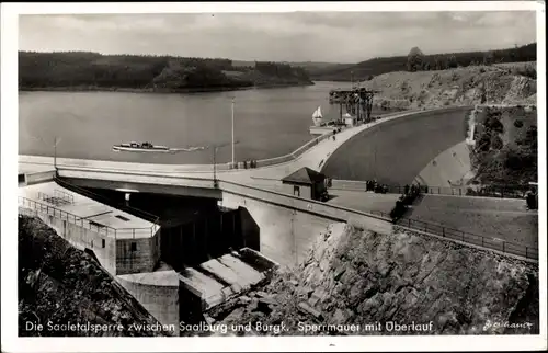 Ak Saalburg Ebersdorf in Thüringen, Saaletalsperre, Sperrmauer, Überlauf