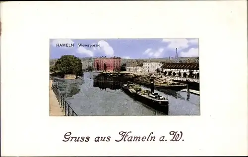 Passepartout Ak Hameln an der Weser Niedersachsen, Weserpartie, Schiffe