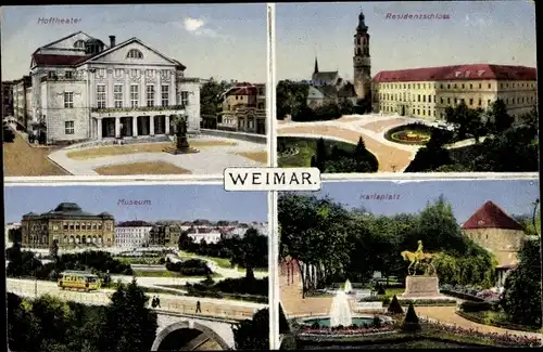 Ak Weimar in Thüringen, Museum, Karlsplatz, Residenzschloss, Hoftheater