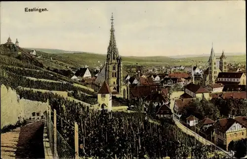 Ak Esslingen am Neckar, Kirche, Panorama