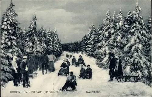 Ak Braunlage im Oberharz, Rodelbahn, Winter