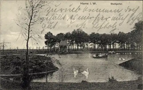 Ak Herne im Ruhrgebiet Westfalen, Stadtgarten, Teich