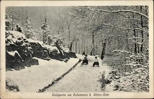 Ak Witten an der Ruhr, Waldpartie am Hohenstein, Kinder, Schlittenfahren