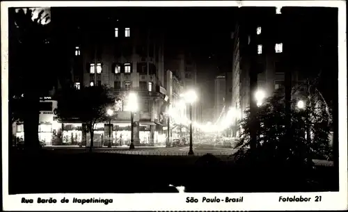 Ak São Paulo Brasilien, Rua Barão de Itapetininga bei Nacht