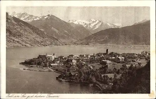 Ak Zell am See in Salzburg, Blicken gegen d. Hohen Tauern, Panorama