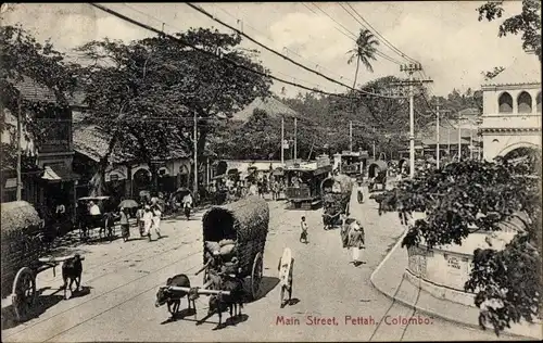 Ak Colombo Ceylon Sri Lanka, Pettah, Hauptstraße