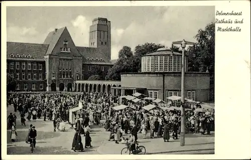 Ak Delmenhorst in Oldenburg, Rathaus, Markthalle