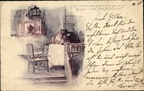 Künstler Ak München, Hotel Vier Jahreszeiten, American Bar