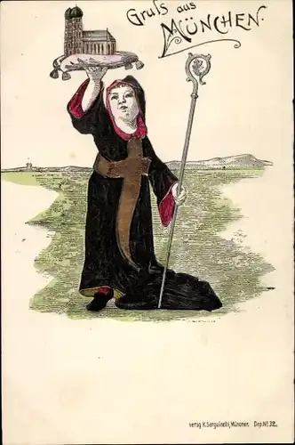 Litho München, Frauenkirche, Münchner Kindl