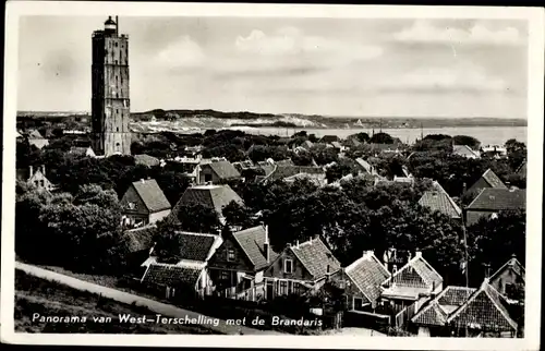 Ak West Terschelling Friesland Niederlande, Panorama, Brandaris