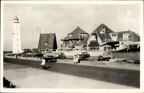 Ak Noordwijk aan Zee Südholland, Hotel Cafe Restaurant Casa Mare, Leuchtturm