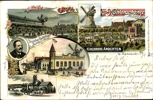 Litho Kirchrode Anderten Hannover, Mühlenschänke, Radfahrer-Bundes-Hotel