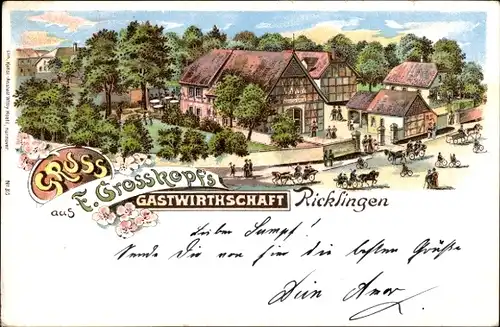 Litho Ricklingen Hannover in Niedersachsen, Gastwirtschaft F. Grosskopf