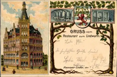Litho Linden Hannover, Restaurant Zum Lindwurm, Wappen