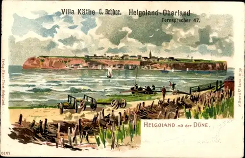 Künstler Ak Nordseeinsel Helgoland, Gesamtansicht, Düne