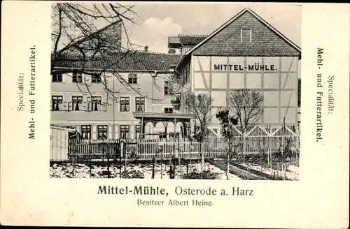 Ak Osterode am Harz, Mittelmühle, Mehl und Futterartikel