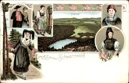 Litho Frauen in Schwarzwälder Tracht, Feldsee