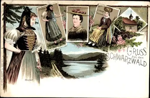 Litho Frauen in Schwarzwälder Tracht, Titisee