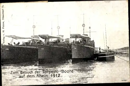 Ak Deutsche Kriegsschiffe, Torpedo-Boote auf dem Rhein, 1912, Kaiserliche Marine