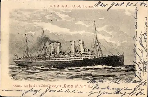 Künstler Litho Schnelldampfer Kaiser Wilhelm II., Norddeutscher Lloyd Bremen