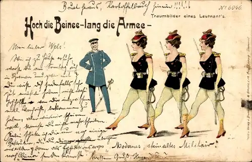 Litho Traumbilder eines Leutnant's, Hoch die Beine-lang die Armee, Frauen in Uniformen