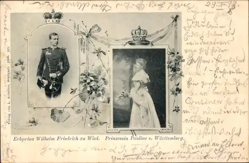 Ak Erbprinz Wilhelm Friedrich zu Wied, Prinzessin Pauline von Württemberg