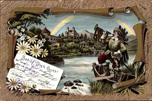 Passepartout Litho Trompeter von Säckingen, Behüt Dich Gott, Regenbogen