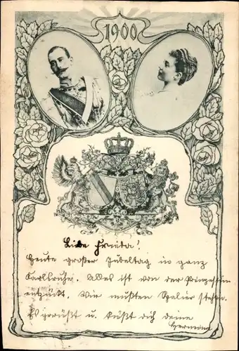 Wappen Ak Großherzog Friedrich II., Großherzogin Hilda von Nassau