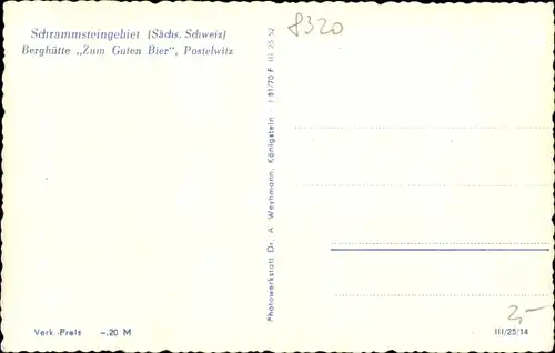 Ak Postelwitz Bad Schandau Sächsische Schweiz, Schrammsteingebiet, Berghütte Zum Guten Bier