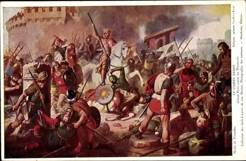 Künstler Ak Schnetz, Graf Eudes verteidigt Paris gegen die Normannen