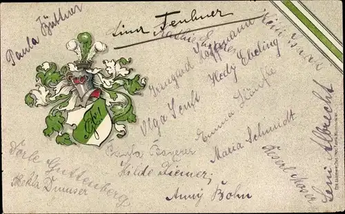 Studentika Präge Ak Grün Weißes Wappen, Unterschriften von Frauen