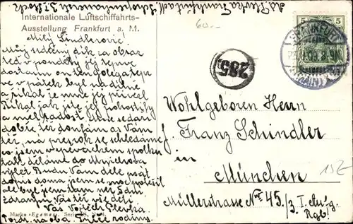 Künstler Ak Frankfurt am Main, Internationale Luftfahrtausstellung, Zeppelin über der Stadt