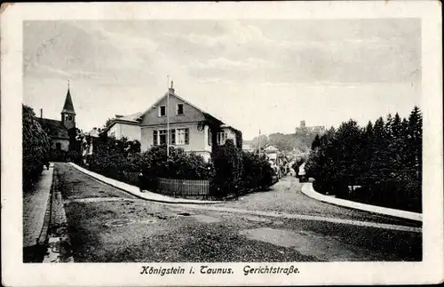 Ak Königstein im Taunus Hessen, Blick in die Gerichtstraße, Kirche