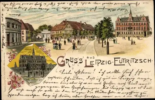 Litho Eutritzsch Leipzig in Sachsen, Marktplatz, Rathaus