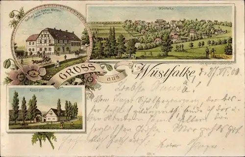 Litho Wüstfalke Kleinfalke Falka Gera Thüringen, Gasthaus zum frohen Morgen, Rittergut