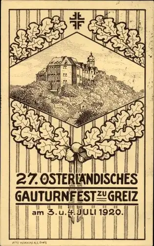 Litho Greiz im Vogtland, 27. Osterländisches Gauturnfest 3. und 4. Juli 1920