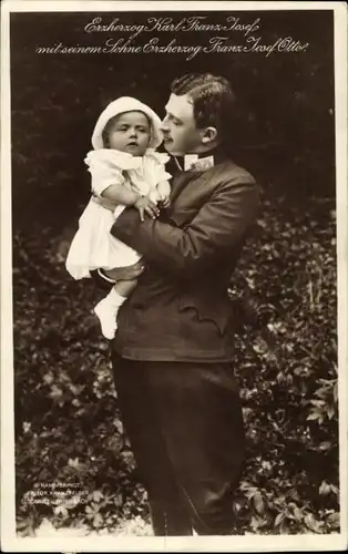 Ak Kaiser Karl mit seinem Sohn Kronprinz Erzherzog Franz Josef Otto