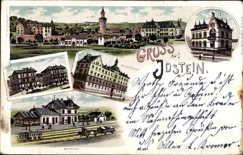 Litho Idstein im Taunus Hessen, Schloss, Post, Bahnhof