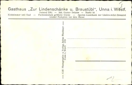 Ak Unna in Westfalen, Gasthaus Zur Lindenschänke, Braustübl